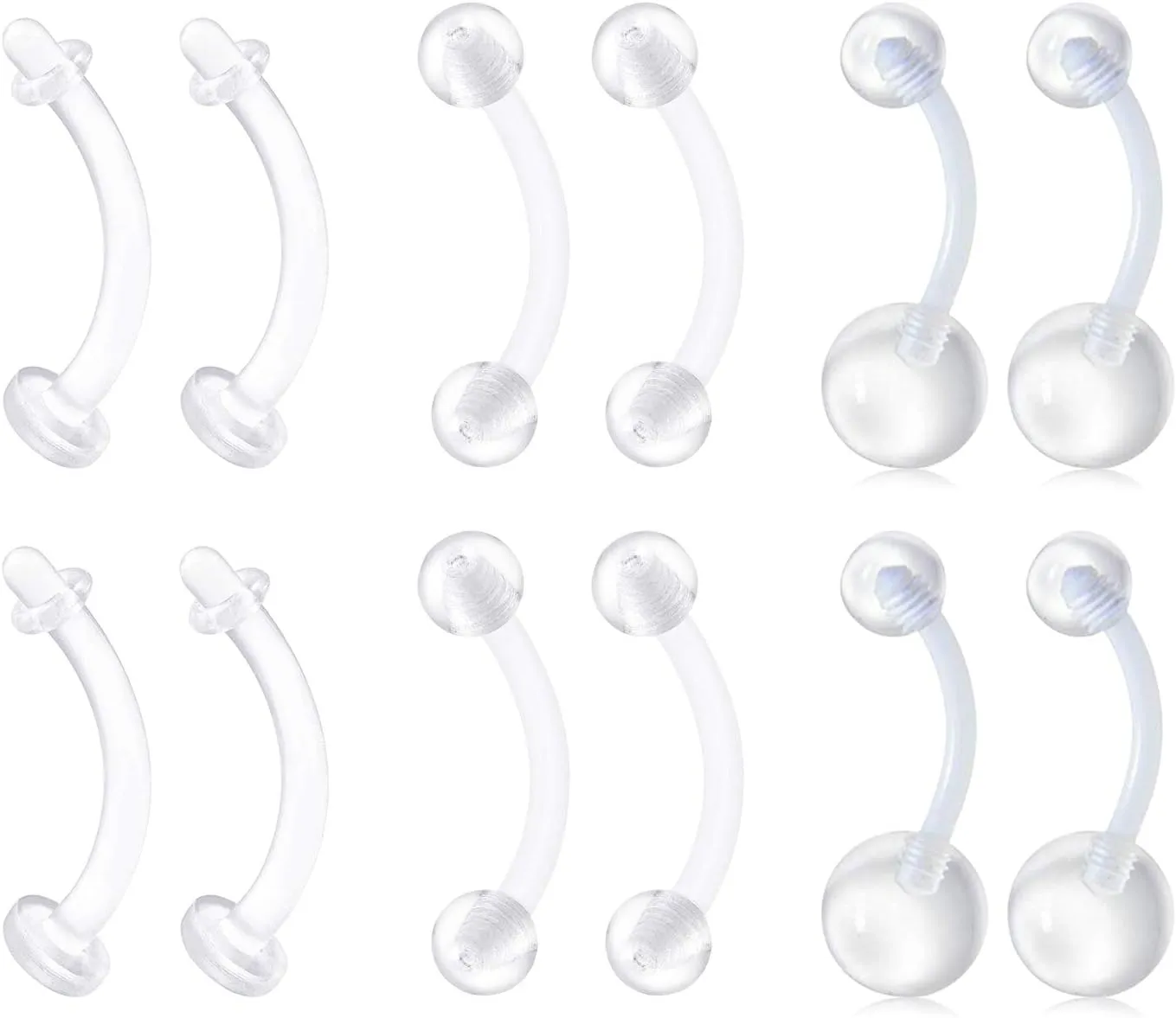 QWALIT 14g Clear Belly Button Rings Bioflex Plastic Belly Ring Curved Barbell Navel Piercings Retainers for Work Surgery 10mm 14mm 16mm 18mm