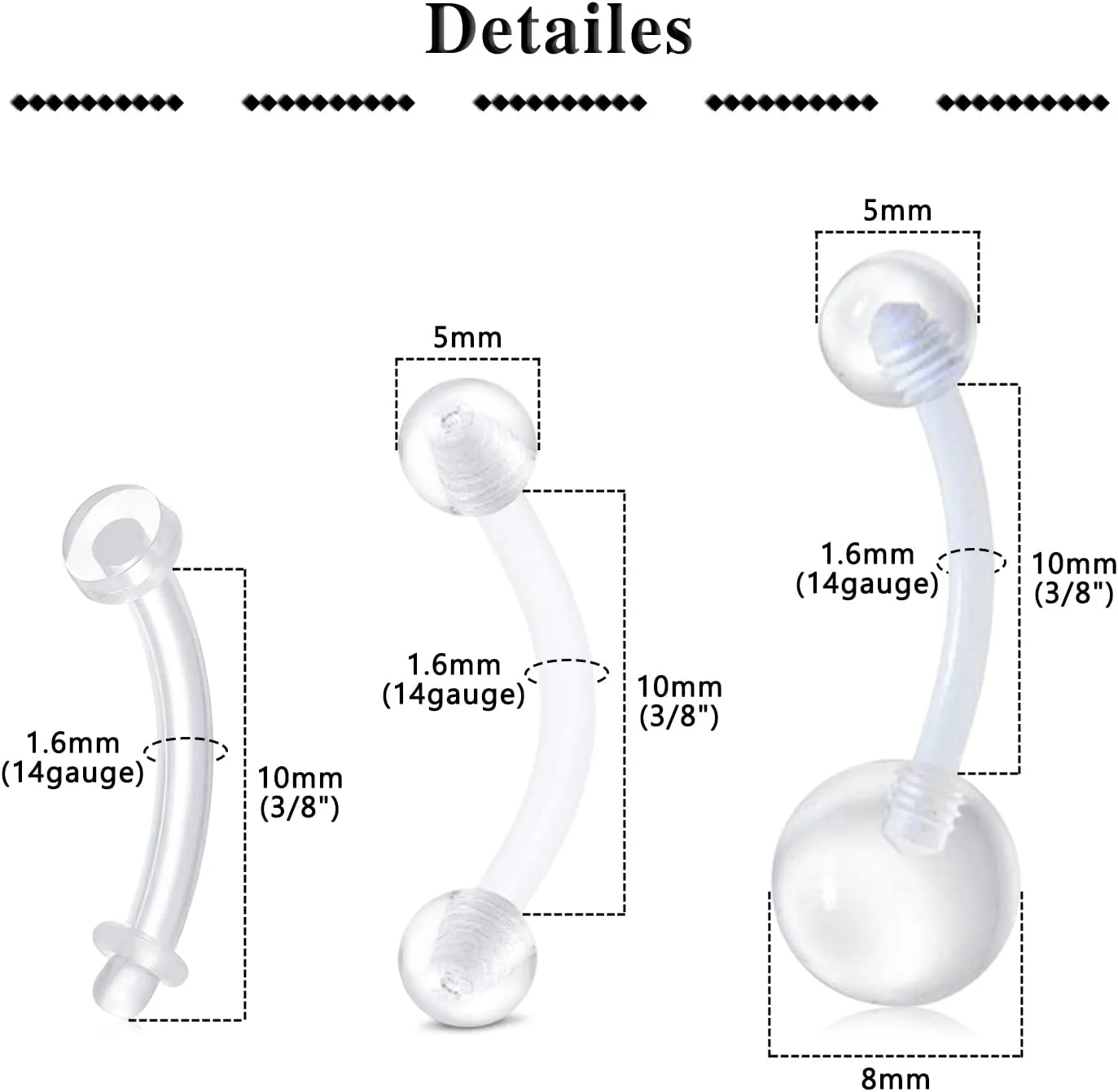 QWALIT 14g Clear Belly Button Rings Bioflex Plastic Belly Ring Curved Barbell Navel Piercings Retainers for Work Surgery 10mm 14mm 16mm 18mm