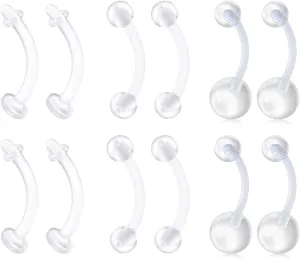 QWALIT 14g Clear Belly Button Rings Bioflex Plastic Belly Ring Curved Barbell Navel Piercings Retainers for Work Surgery 10mm 14mm 16mm 18mm