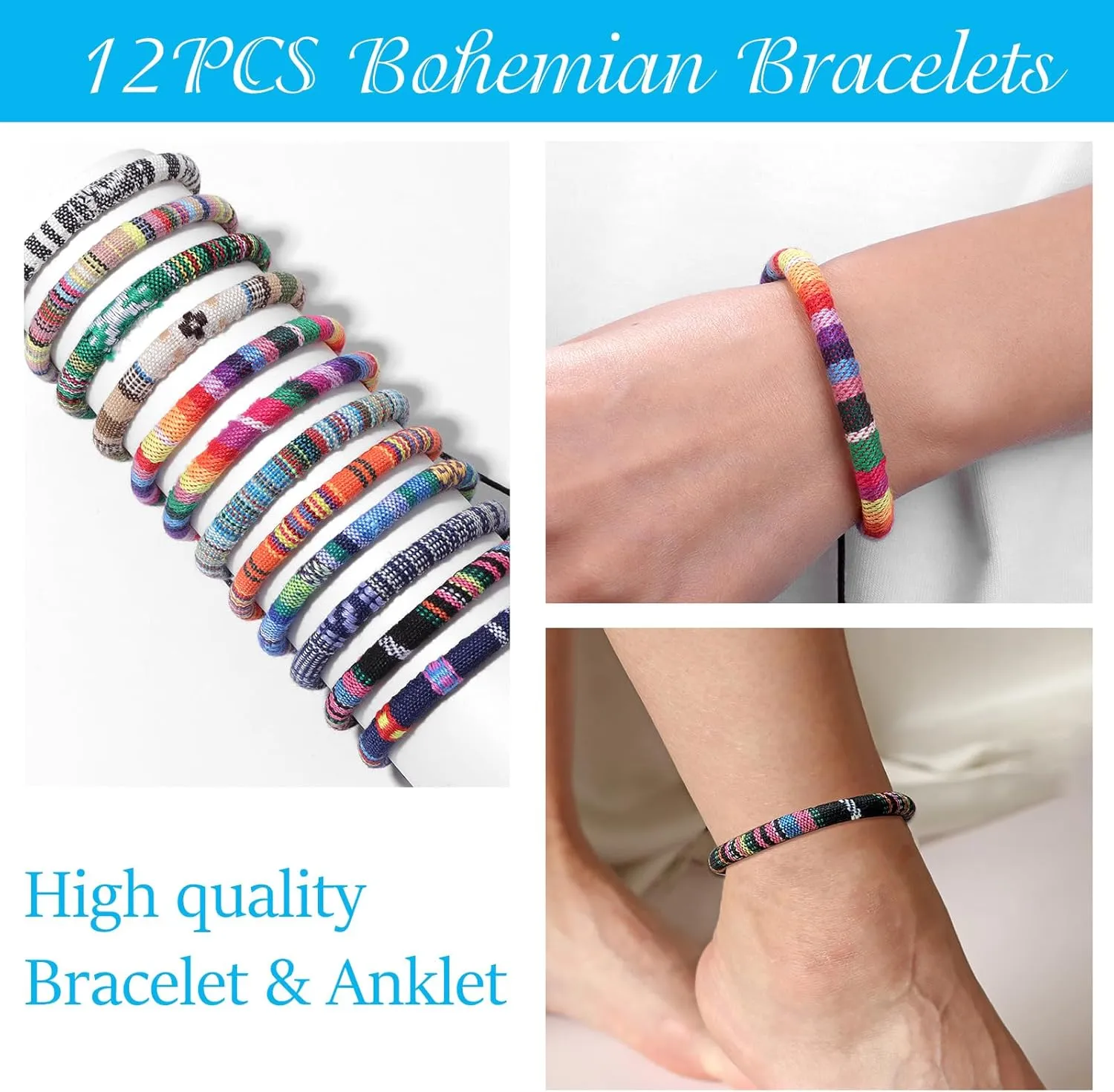 Raicegs 12PCS Friendship String Bracelets for Teen Women Man Boho Surfer Beach Bracelets Anklets Set Handmade Bracelets Bulk Jewelry for Women Man
