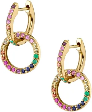 Rainbow Hollow Circle Cubic Zirconia Small Hoop Earrings for Women Hypoallergenic Dainty 925 Sterling Silver Post 14K Gold Plated CZ Rainbow Short Dangle Drop Round Huggie Hoops Minimalist Hooped Fashion Jewelry Gifts