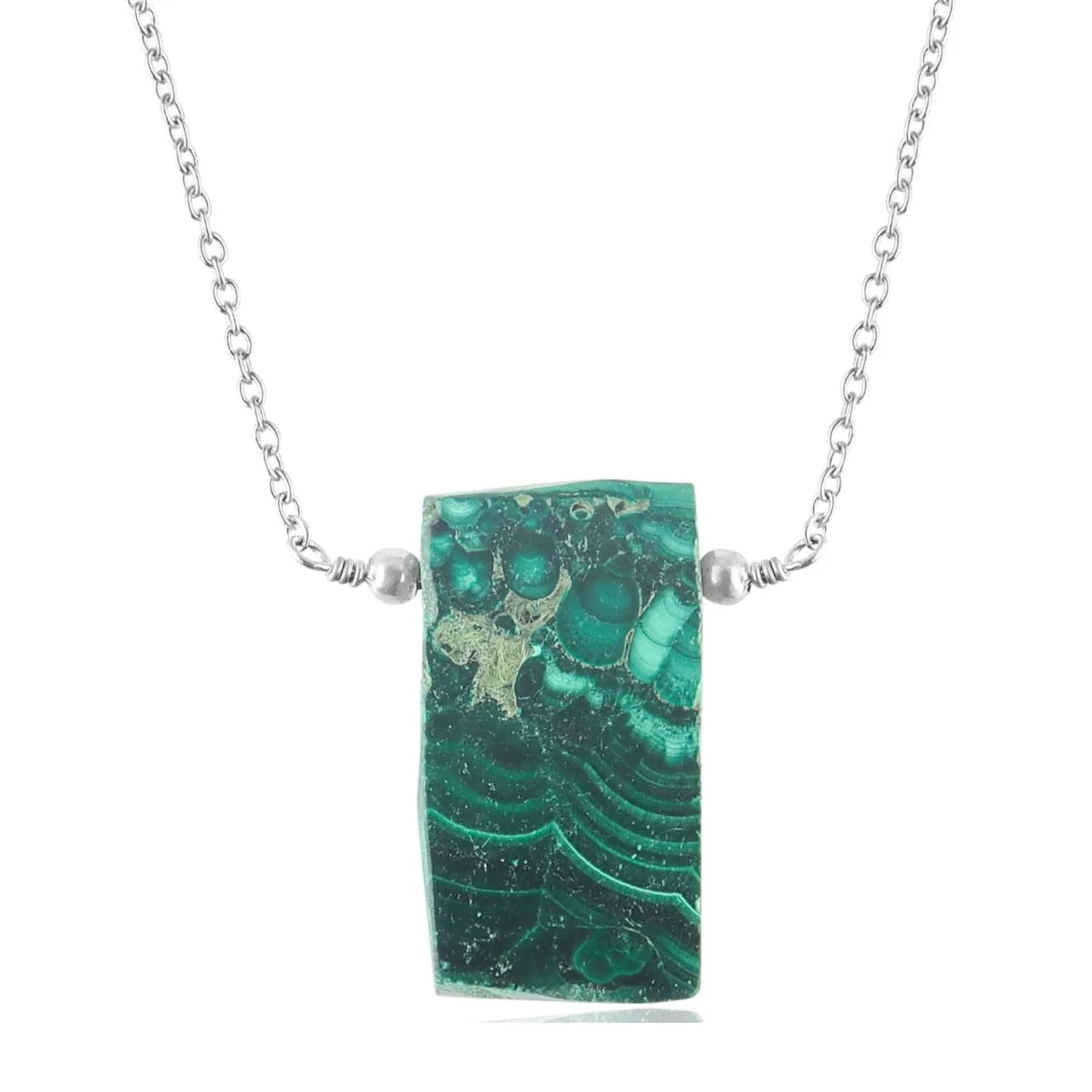 Raw Crystal Necklace, Malachite Rough Slice Stone Necklace, Dainty Stone Pendant, Healing Crystals Healing Stone Pendant for Beauty, Love and Positive, Jewelry Gift