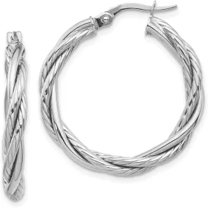Real 10K White Gold Twisted Tube Hoop Earrings - 27mm x 26mm
