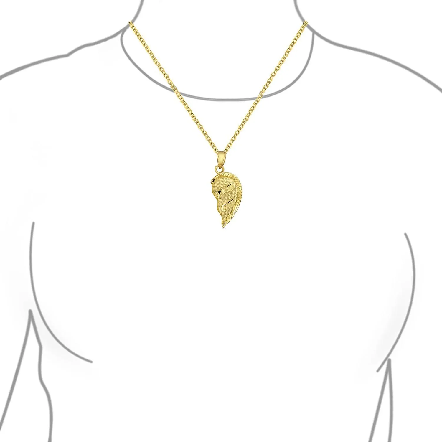 Real 14K Gold 'I Love You' Heart Puzzle Pendant Necklace Set No Chain