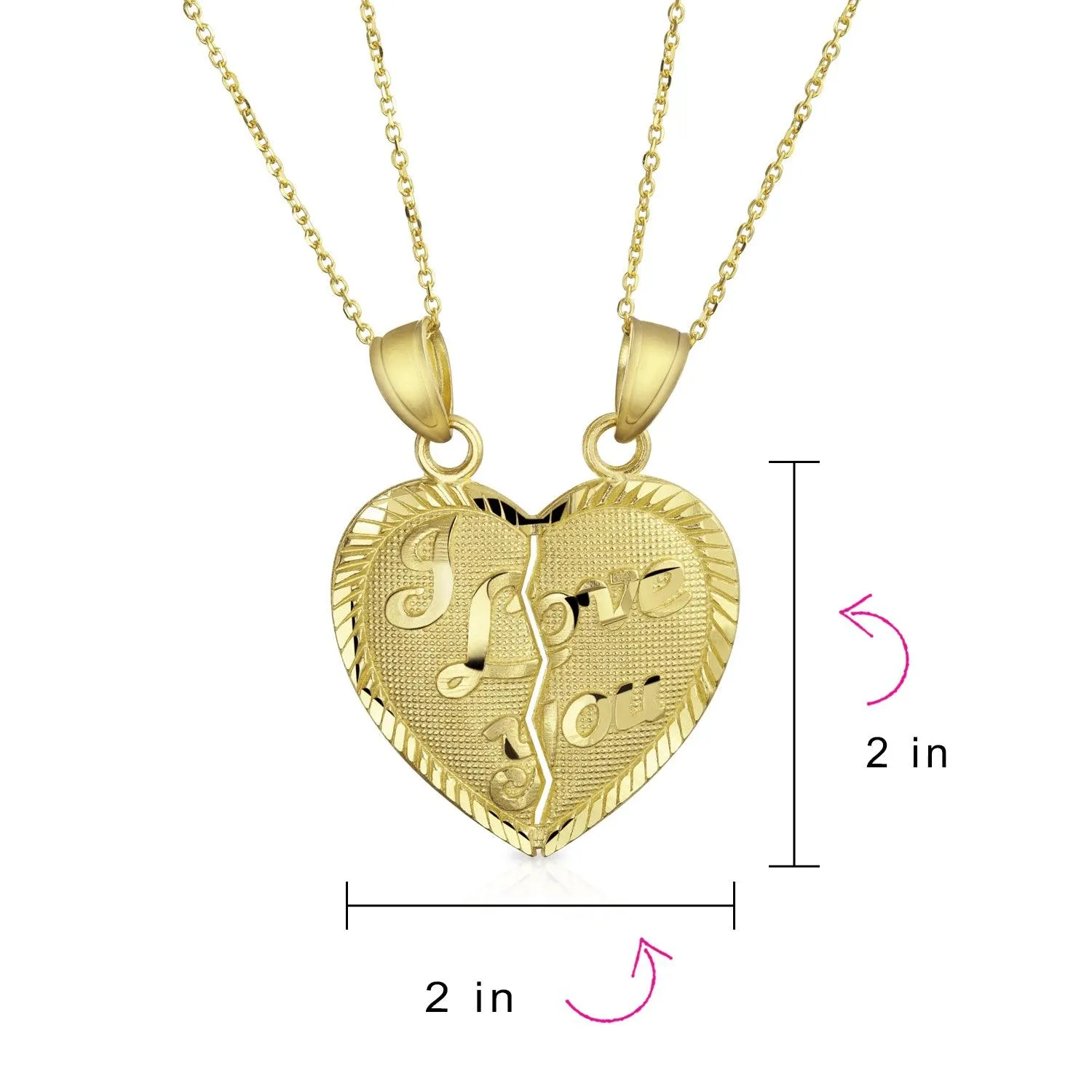 Real 14K Gold 'I Love You' Heart Puzzle Pendant Necklace Set No Chain
