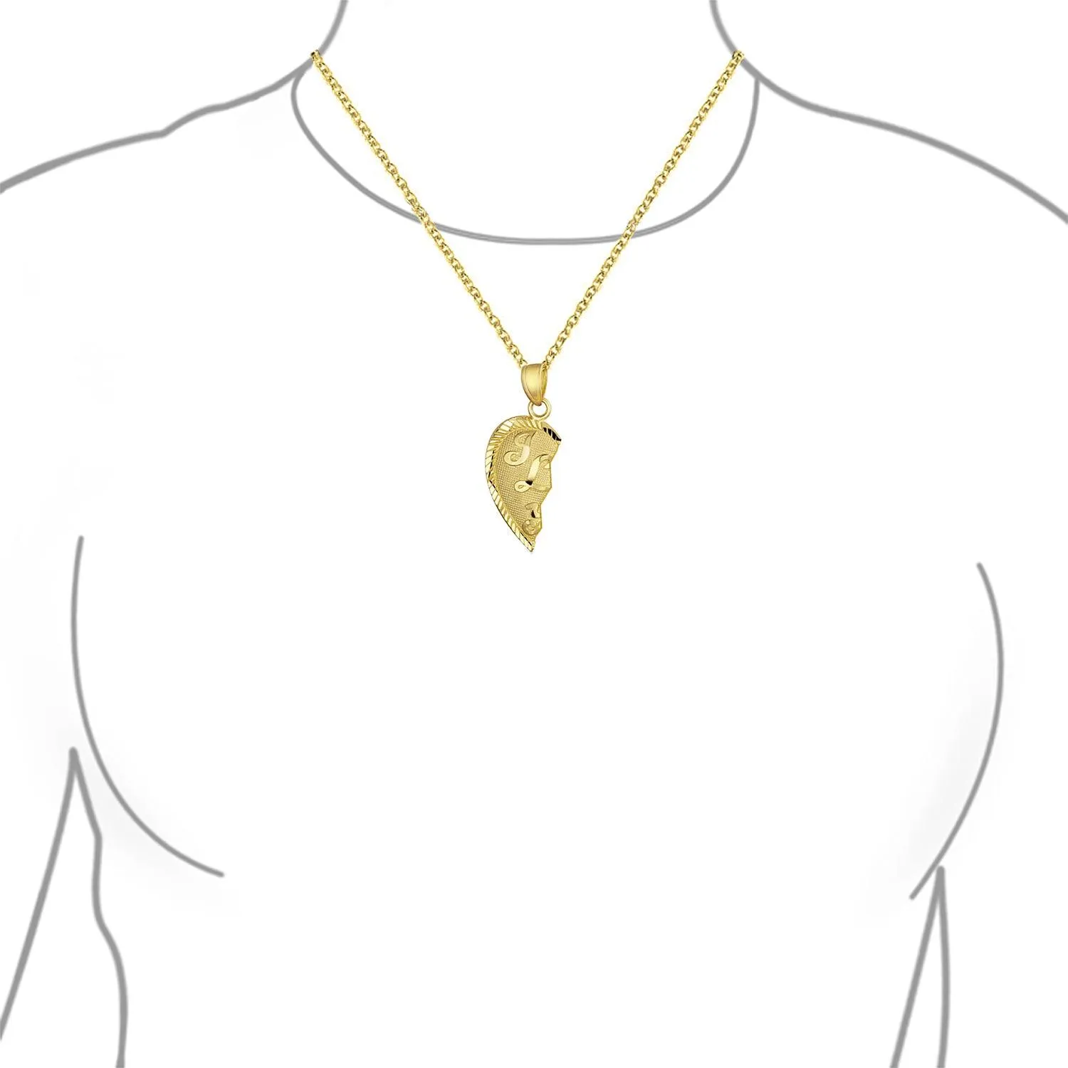 Real 14K Gold 'I Love You' Heart Puzzle Pendant Necklace Set No Chain