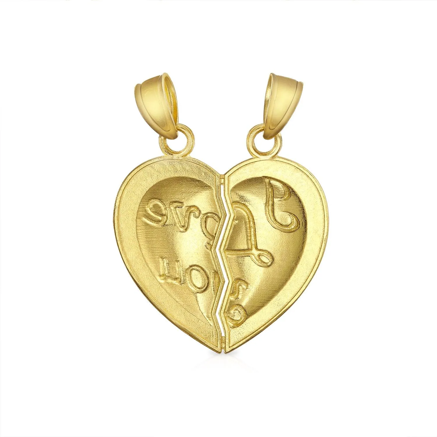 Real 14K Gold 'I Love You' Heart Puzzle Pendant Necklace Set No Chain