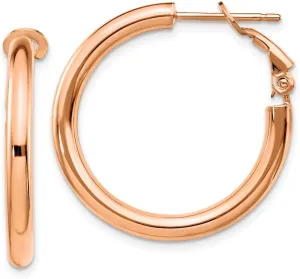 Real 14k Rose Gold 3x20mm Round Omega Back Hoop Earrings 27mm