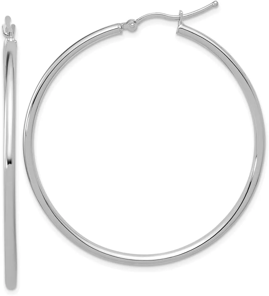 Real 14K White Gold 2mm Tube Hoop Earrings - 45mm x 46mm