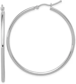 Real 14K White Gold 2mm Tube Hoop Earrings - 45mm x 46mm