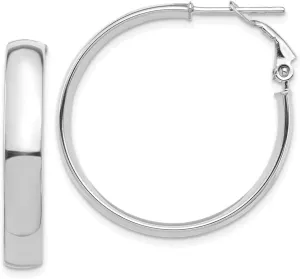 Real 14k White Gold 5mm Omega Back Hoop Earrings - 31mm x 29mm
