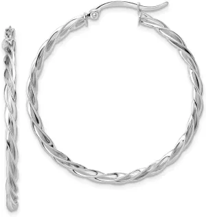 Real 14K White Gold Twisted 2.5mm Hoop Earrings - 39mm x 38mm