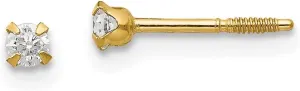Real 14k Yellow Gold 2.25mm CZ Cubic Zirconia Studs Earrings 3mm