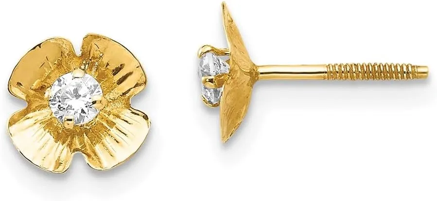 Real 14k Yellow Gold Flower 2.5mm CZ Cubic Zirconia Post Studs Earrings 7mm
