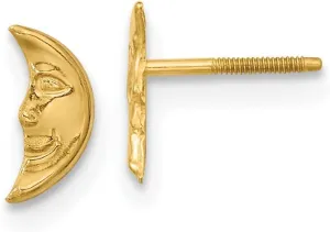 Real 14k Yellow Gold Moon face Post Studs Earrings - 8mm x 4mm