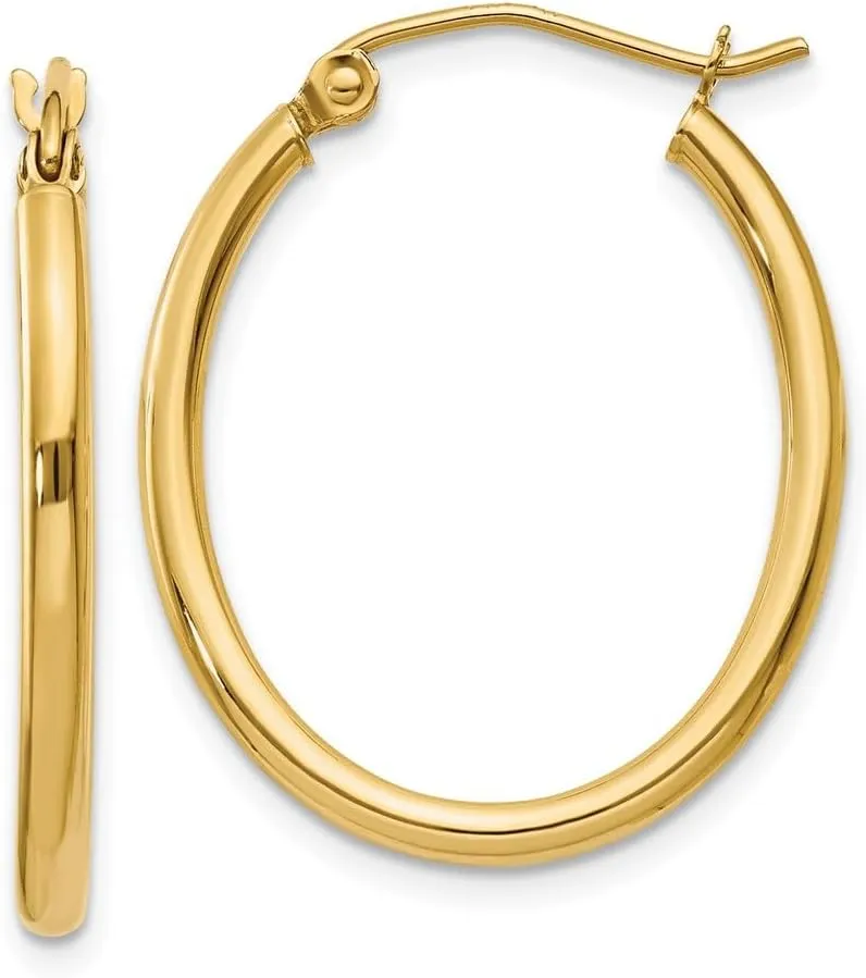 Real 14k Yellow Gold Oval Hoop Earring - 17mm x 2mm