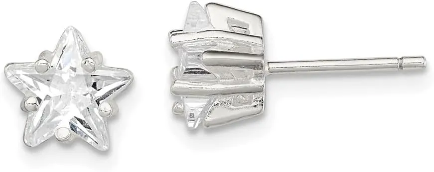 Real 925 Sterling Silver 7mm Star Basket Set CZ Cubic Zirconia Stud Earrings 7mm