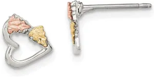 Real 925 Sterling Silver and 12k Gold-Plated Accents Small Heart Post Studs Earrings 6mm