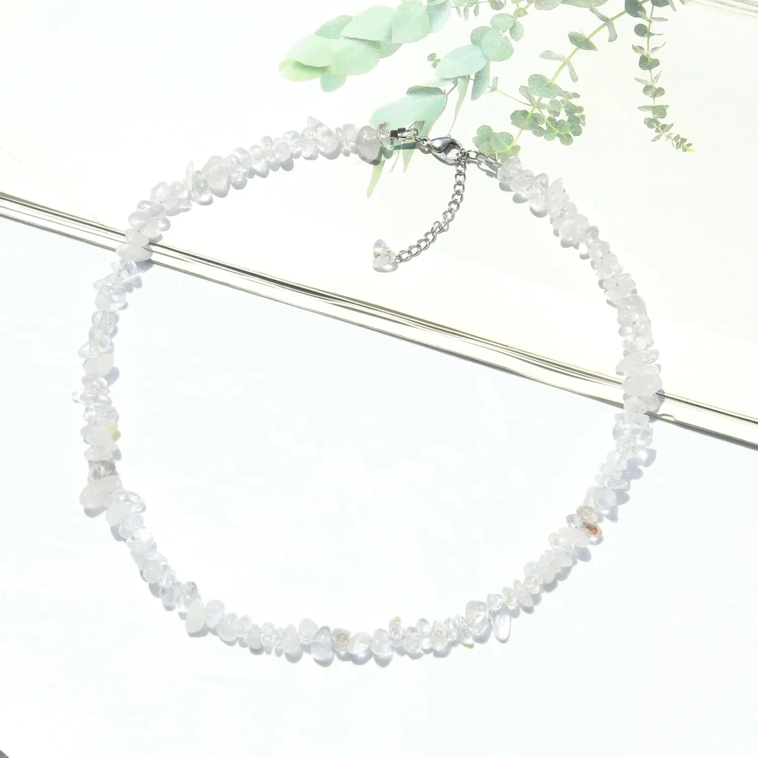 Real Clear Quartz Crystal Necklace, Healing Crystal Gemstone Chips Necklaces with Adjustable Chain, Handmade Spiritual Energy Stones Necklace Birthday Gifts Unique Jewelry for Women and Girls