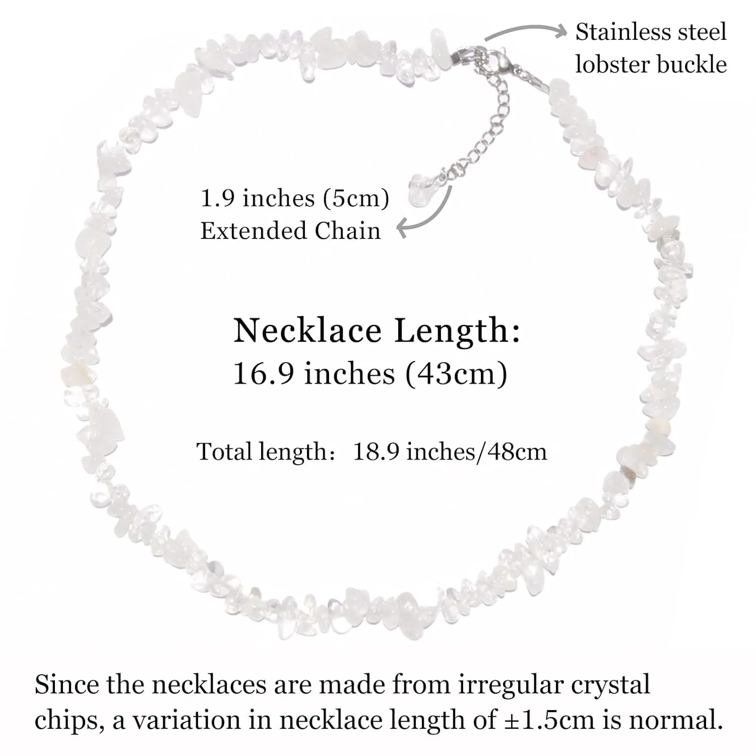 Real Clear Quartz Crystal Necklace, Healing Crystal Gemstone Chips Necklaces with Adjustable Chain, Handmade Spiritual Energy Stones Necklace Birthday Gifts Unique Jewelry for Women and Girls