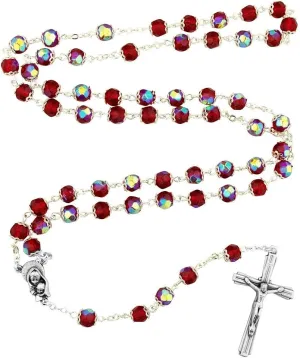 Red and Silver Rosary | Beautiful Glass Beads | Religious Crucifix Cross Necklace | A Great Gift For Any Occasion | Christian Jewelry