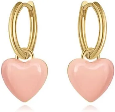 Red Heart Love Earrings Small Huggie Hoop Earrings for Women Minimalist 14K Gold Plated Heart Earrings