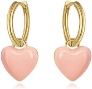 Red Heart Love Earrings Small Huggie Hoop Earrings for Women Minimalist 14K Gold Plated Heart Earrings