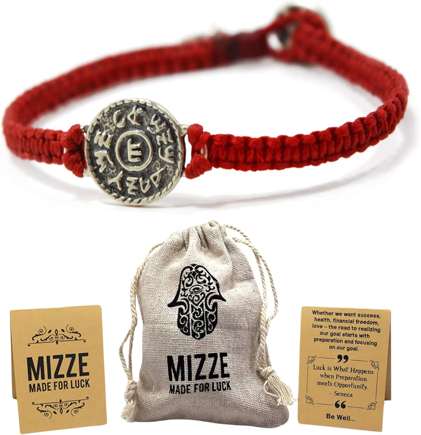 Red String Macrame Prosperity Financial Success & Evil Eye Protection Bracelet with Silver Coin Charm - Gift for new job, long distance relationship gift, new business gift