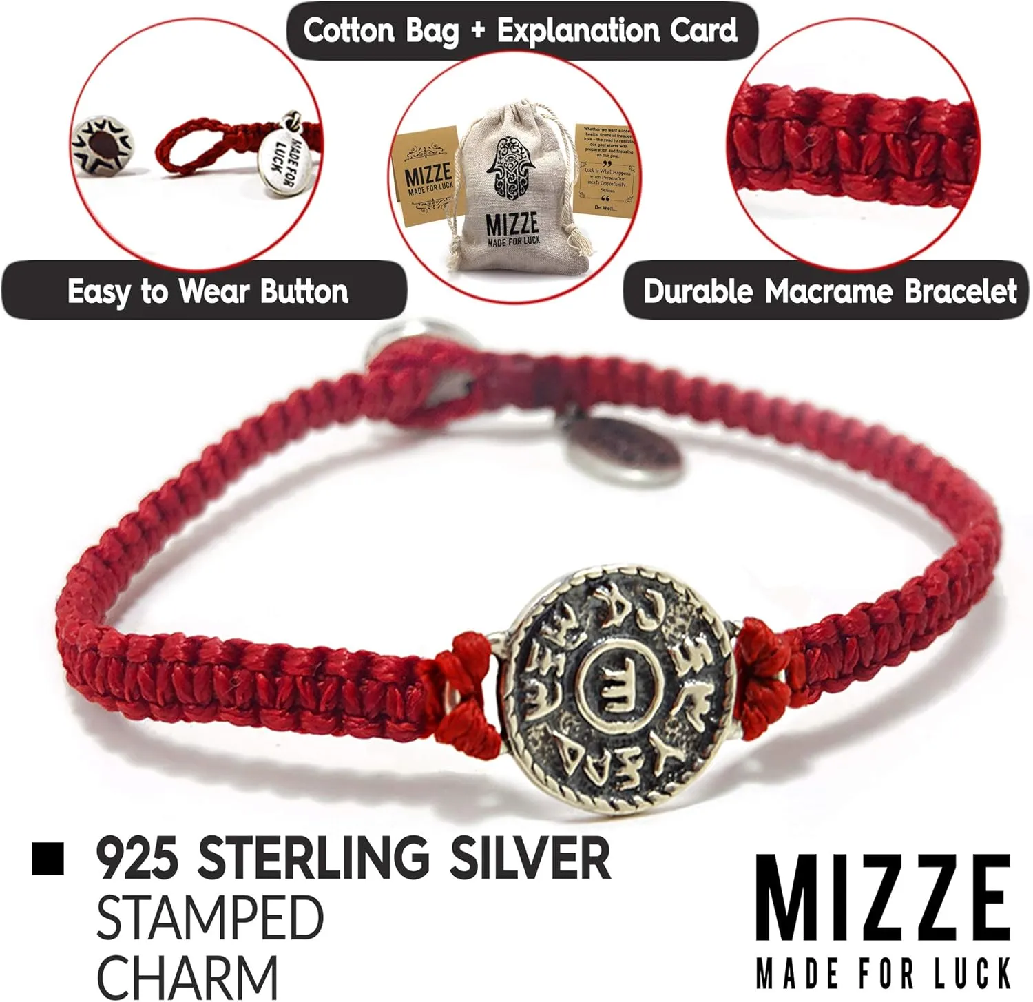 Red String Macrame Prosperity Financial Success & Evil Eye Protection Bracelet with Silver Coin Charm - Gift for new job, long distance relationship gift, new business gift