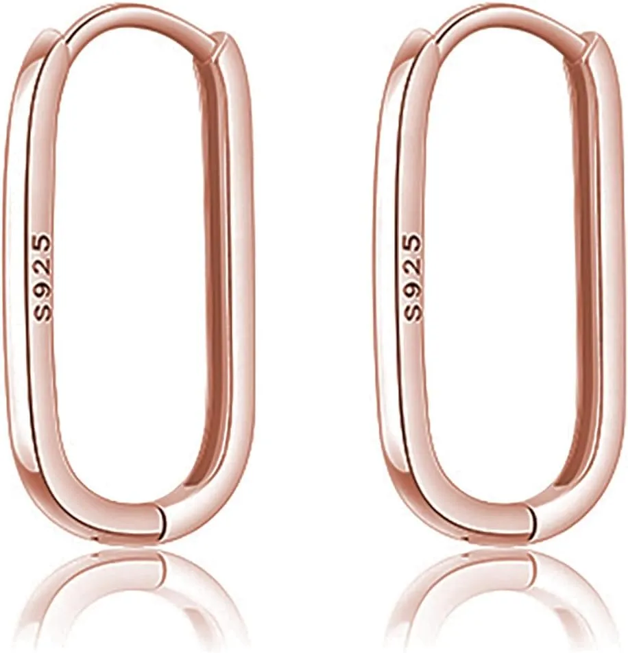 Reffeer 925 Sterling Silver U Hoop Earrings for Women Teens Minimalist Square Hoop Earrings U Huggie Earrings