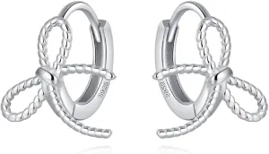 Reffeer Solid 925 Sterling Silver Bow Hoop Earrings Ribbon for Women Teens Bowknot Hoop Earrings Huggie Cartilage Helix Earrings