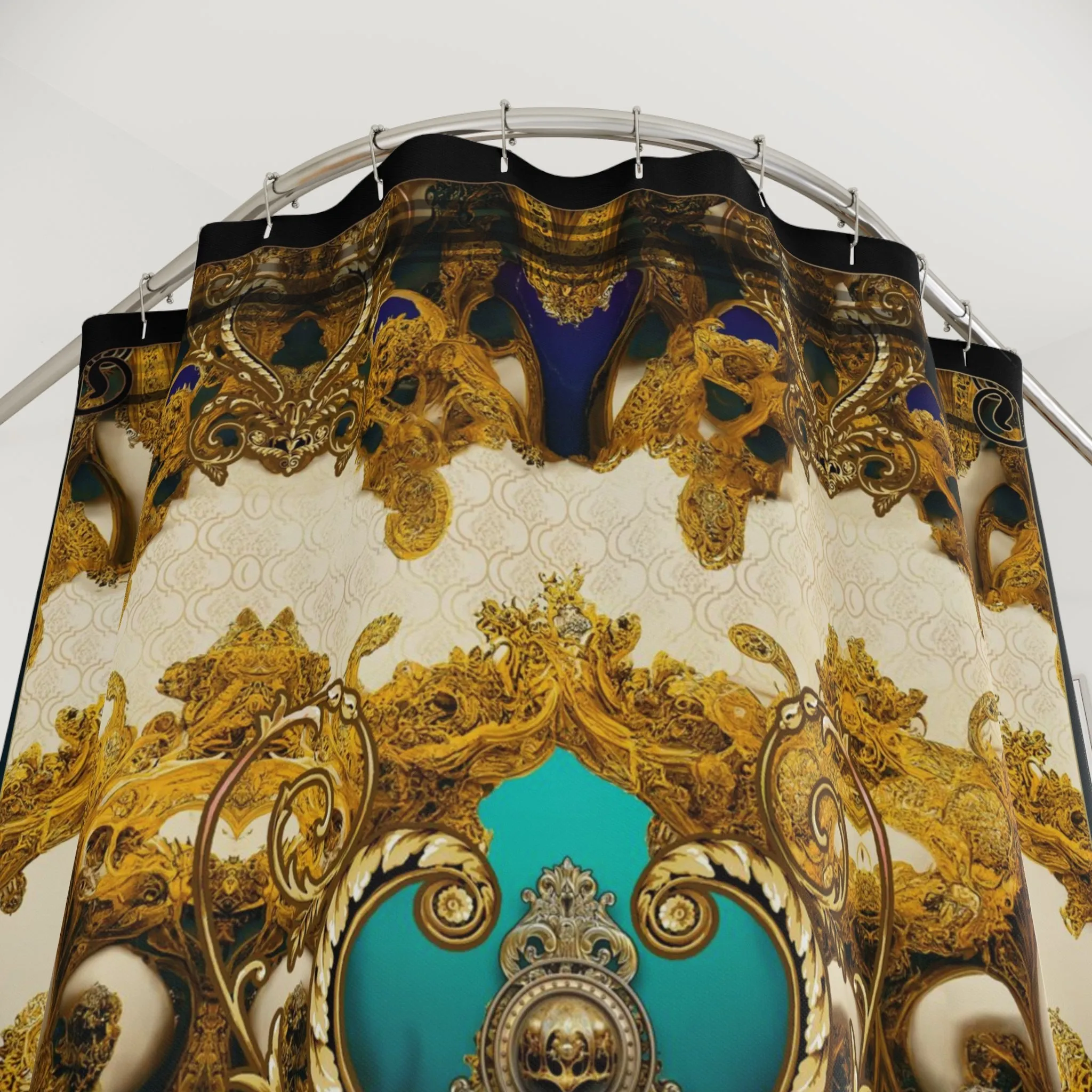 Regal Aqua Shower Curtain Golden Baroque Curtain Bathroom Curtain | D20030
