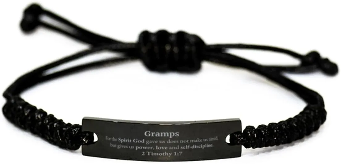 Religious Gifts for Gramps 2 Timothy 1:7 Black Rope Bracelet Inspirational for Gramps Christmas Unique Prayer Gifts For the Spirit God gave us does not make us timid.