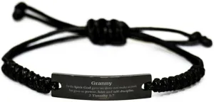 Religious Gifts for Granny 2 Timothy 1:7 Black Rope Bracelet Inspirational for Granny Christmas Unique Prayer Gifts For the Spirit God gave us does not make us timid.