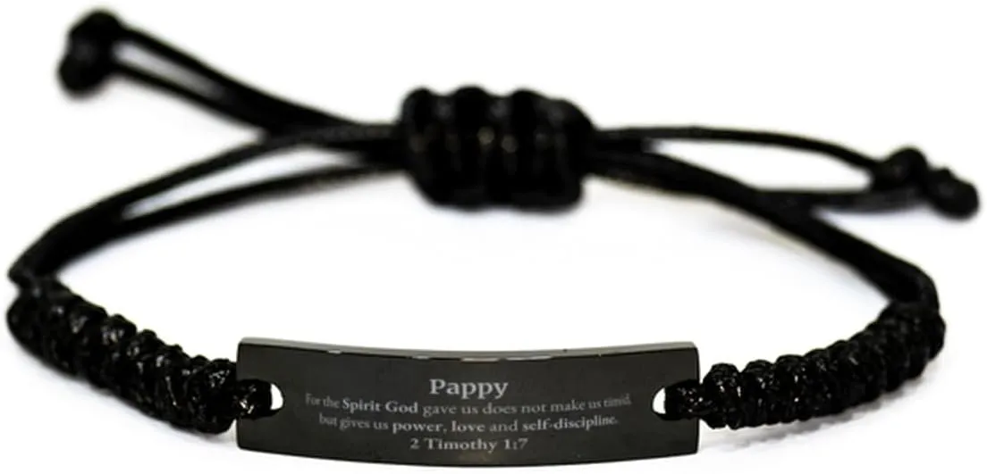 Religious Gifts for Pappy 2 Timothy 1:7 Black Rope Bracelet Inspirational for Pappy Christmas Unique Prayer Gifts For the Spirit God gave us does not make us timid.