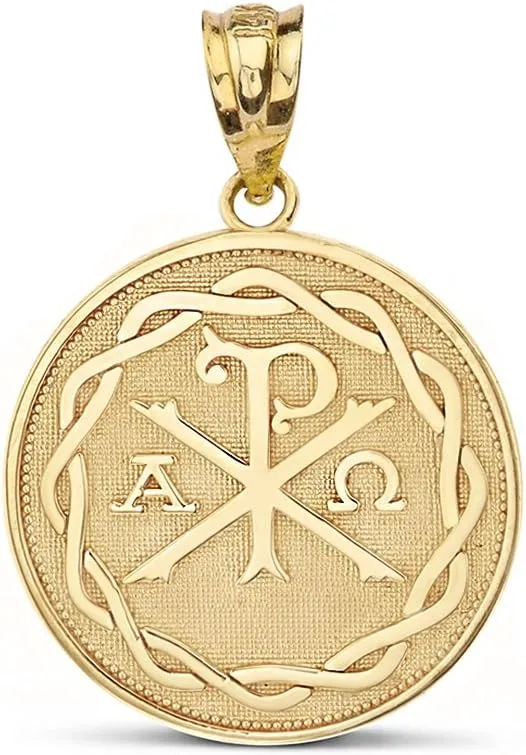 Religious Jewelry 14k Yellow Gold Chi Rho Alpha Omega Symbol Medallion Round Pendant