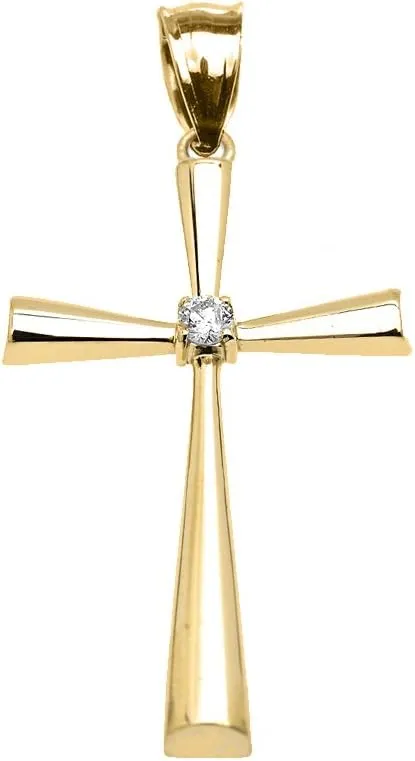 Religious Jewelry 14k Yellow Gold Solitaire Diamond Cross Beautiful Pendant