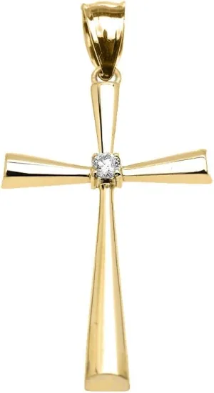 Religious Jewelry 14k Yellow Gold Solitaire Diamond Cross Beautiful Pendant