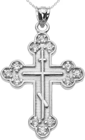 Religious Jewelry 925 Sterling Silver CZ Eastern Orthodox Cross Pendant Necklace