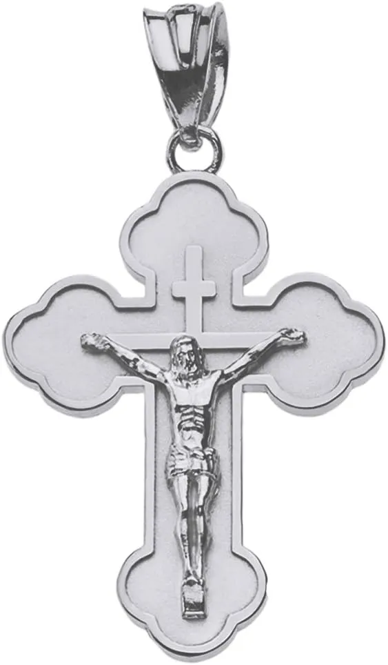 Religious Jewelry 925 Sterling Silver Eastern Orthodox Cross Crucifix Pendant (Large)
