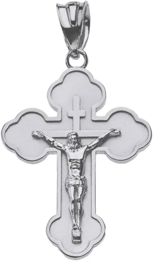 Religious Jewelry 925 Sterling Silver Eastern Orthodox Cross Crucifix Pendant (Large)