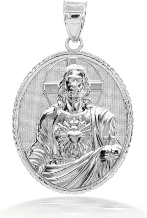 Religious Jewelry 925 Sterling Silver Sacred Heart Of Jesus Christ Oval Medal Pendant Necklace - Choice of Pendant Only or Chain Length