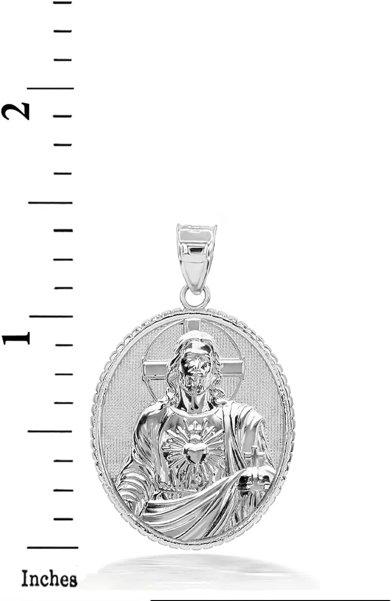 Religious Jewelry 925 Sterling Silver Sacred Heart Of Jesus Christ Oval Medal Pendant Necklace - Choice of Pendant Only or Chain Length