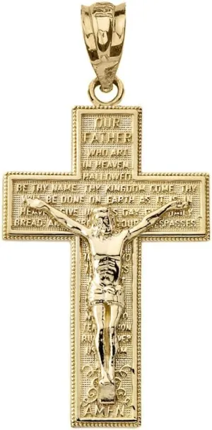 Religious Jewelry by FDJ Solid 14k Yellow Gold Catholic Cross Crucifix with Lord's Prayer Pendant