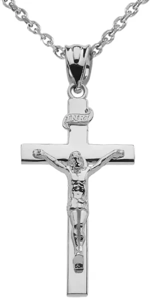 Religious Jewelry Certified 925 Sterling Silver Catholic Jesus Christ on INRI Cross Crucifix Pendant Necklace - Choice of Length