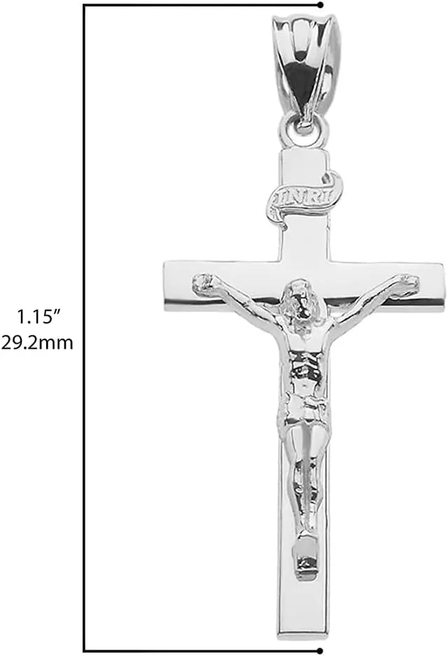 Religious Jewelry Certified 925 Sterling Silver Catholic Jesus Christ on INRI Cross Crucifix Pendant Necklace - Choice of Length