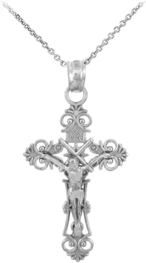 Religious Jewelry Fine 925 Sterling Silver Floral Cross Charm Filigree Crucifix Pendant Necklace