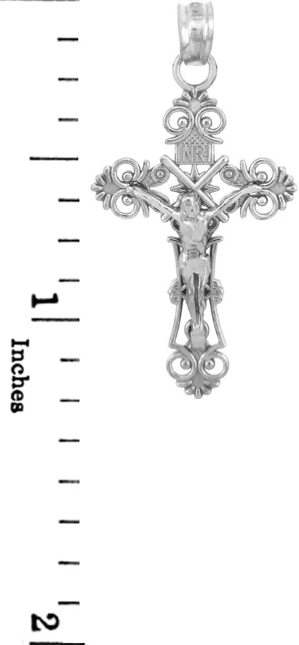 Religious Jewelry Fine 925 Sterling Silver Floral Cross Charm Filigree Crucifix Pendant Necklace