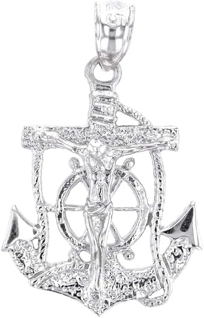 Religious Jewelry Solid Sterling Silver Mariners Anchor Crucifix Pendant