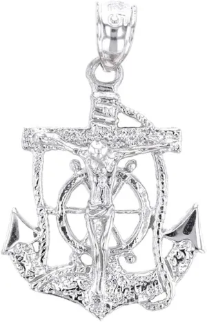 Religious Jewelry Solid Sterling Silver Mariners Anchor Crucifix Pendant